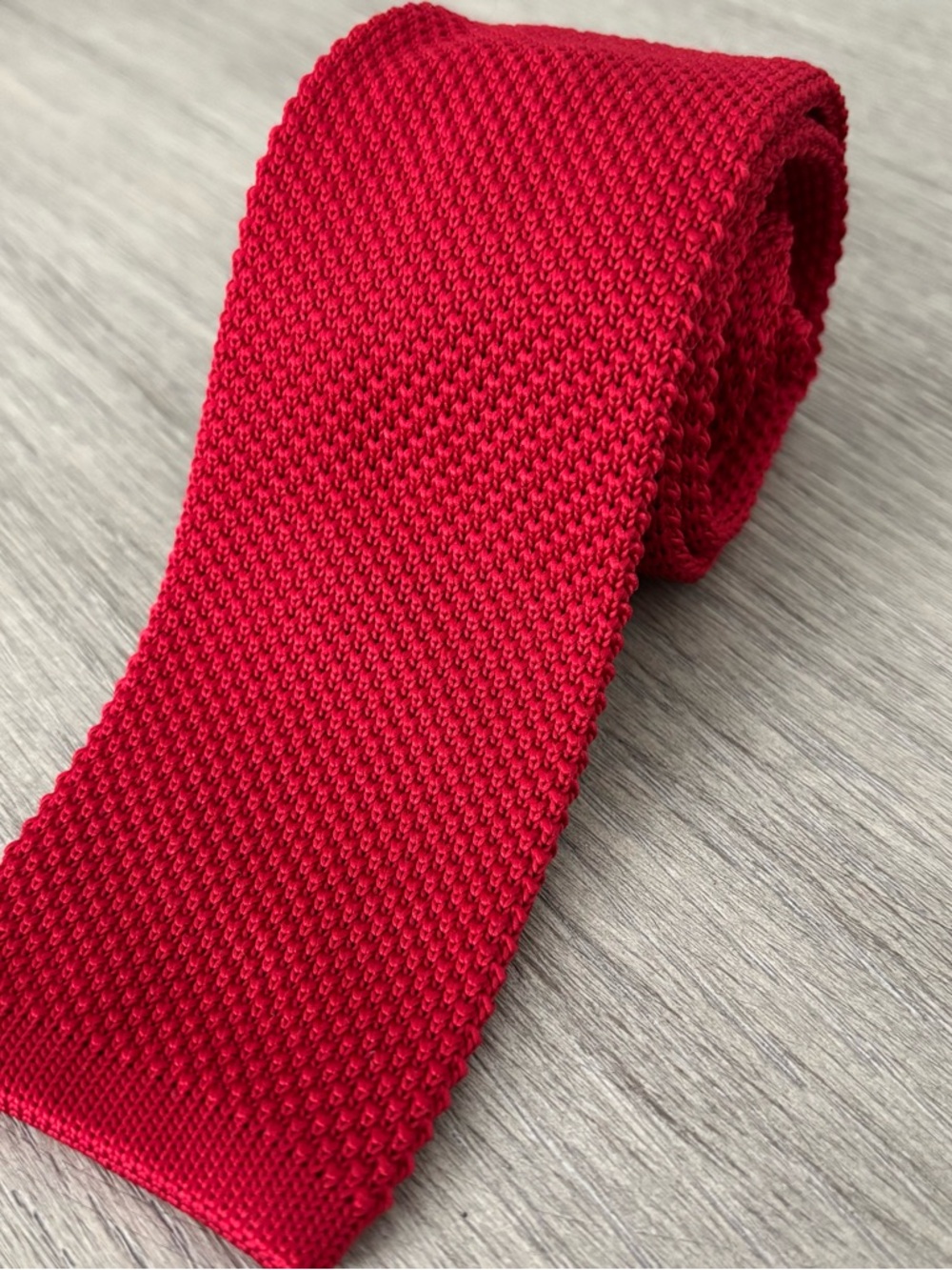 BURMA BIBAS Polyester Solid Knit Square Tipped Tie Solid Red 56” X 2.5”